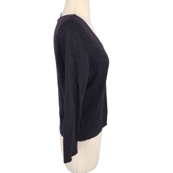 Kate Landry Silk & Metallic Knit Ribbed Sweater Lace V Neckline Size Large - Picture 5 of 6